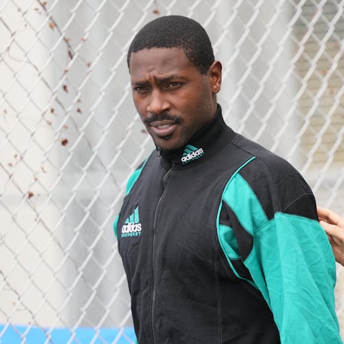 FILE - Former NFL star wide receiver Antonio Brown walks after being released from the Turner Guilford Knight Correctional Center, Nov. 13, 2025, in Miami. (AP Photo/Lynne Sladky, File)