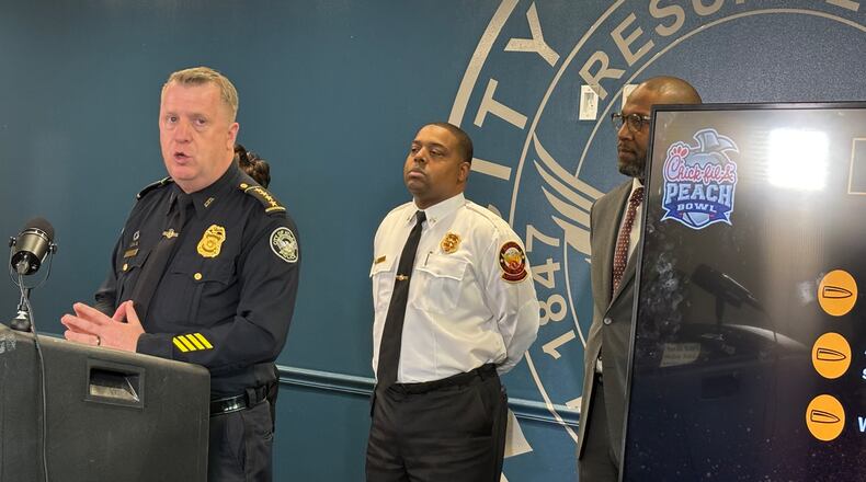 Atlanta police Chief Darin Schierbaum speaks about his department's safety plan for the Peach Drop and Chick-fil-A Peach Bowl this week. Dec. 30, 2024.