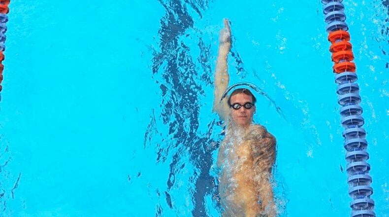 Caleb Dressel, a sophomore at the University of Florida, during an afternoon practice, in Gainesville, Fla., Feb. 26, 2016. Dressel recently set American records in the 50- and 100-yard freestyles, and the conference record in the 100-yard butterfly, at the Southeastern Conference championships in Missouri. (Sarah Beth Glicksteen/The New York Times)