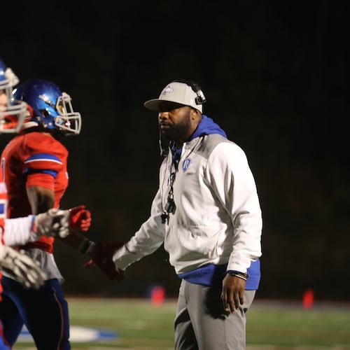 Former University of Georgia and NFL running back Robert Edwards, here coaching at Riverwood in 2020, was let go as coach at Washington County on Saturday, Dec. 13, 2025. (Jason Getz/AJC)