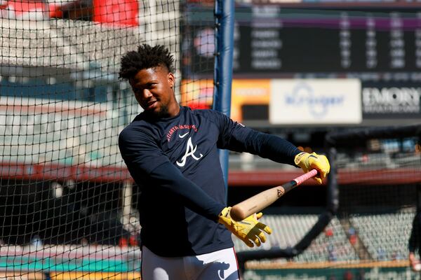 Ronald Acuña Jr. during a May batting practice session. (Jason Getz/AJC)