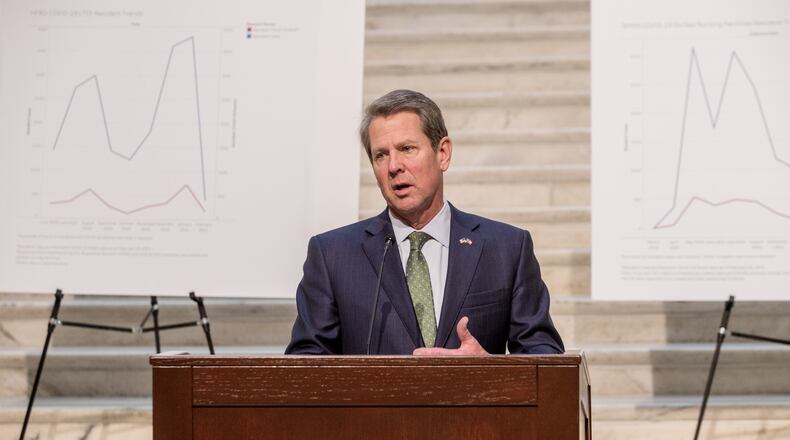 Govenor Brian Kemp announces expanded vaccine sites across Georgia on Wednesday, March 3, 2021 at the Capital. (Jenni Girtman for The Atlanta Journal-Constitution)