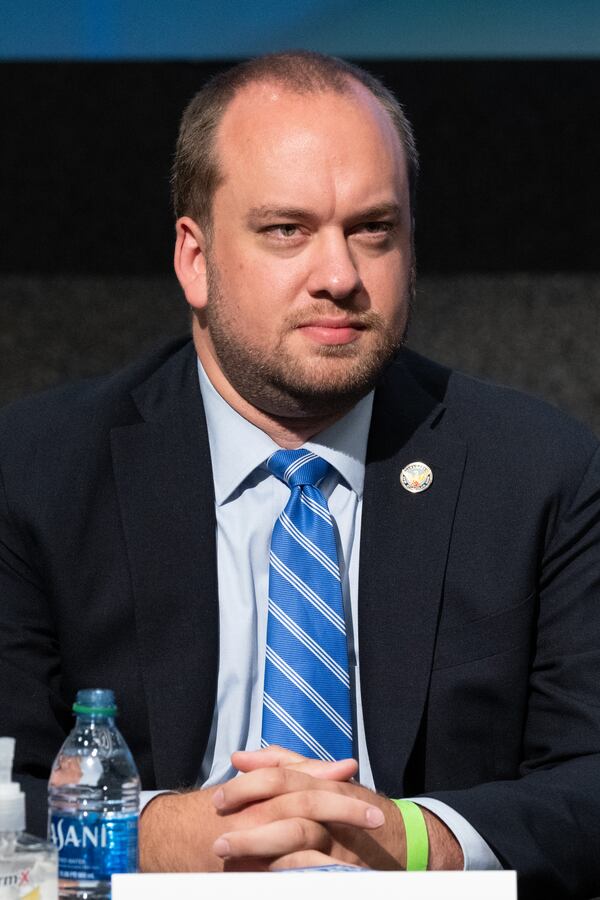 Dustin Hillis during a forum for Atlanta City Council candidates sponsored by the Committee for a Better Atlanta on June 8, 2021 in Atlanta. (Ben Gray for The Atlanta Journal-Constitution)