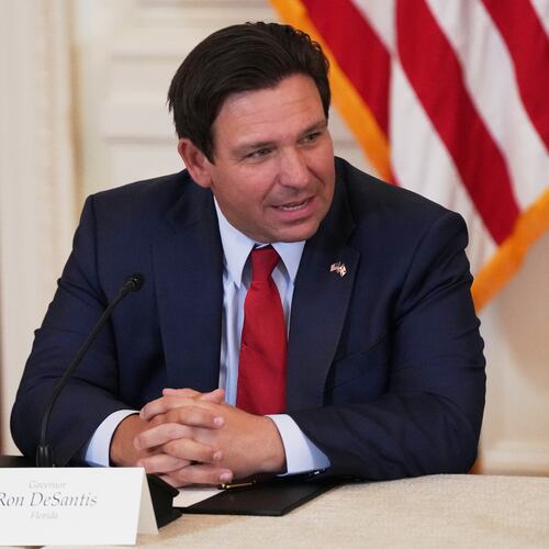 FILE - Florida Gov. Ron DeSantis is seen before a roundtable discussion on college sports in the East Room of the White House, March 6, 2026, in Washington. (AP Photo/Julia Demaree Nikhinson, File)