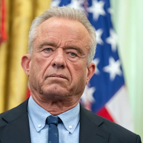 Health and Human Services Secretary Robert F. Kennedy Jr. attends an event on health care affordability in the Oval Office at the White House, Thursday, April 23, 2026, in Washington. (AP Photo/Mark Schiefelbein)
