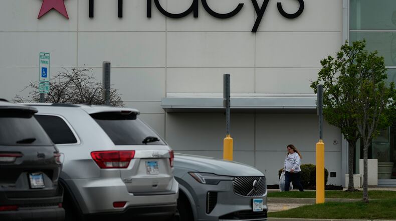 FILE - A Macy's sign is displayed outside the department store in Gurnee, Ill., Wednesday, April 15, 2026. (AP Photo/Nam Y. Huh, file)