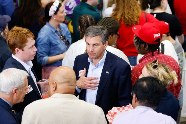 Republican U.S. Senate candidate Derek Dooley speaks to reporters at the Coosa Steel service center in Rome last month. (Arvin Temkar/AJC)