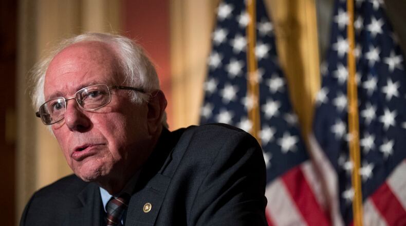 WASHINGTON, DC - MAY 25: Sen. Bernie Sanders (D-VT) speaks during a press conference to discuss legislation for a 15 dollar minimum wage, on Capitol Hill, May 25, 2017 in Washington, DC. 31 Democrats have pledged to support the legislation so far. (Photo by Drew Angerer/Getty Images)
