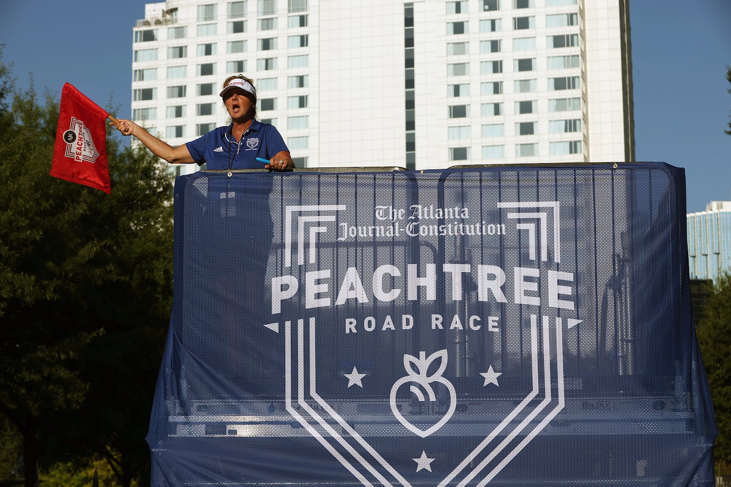 at the start of the 56th running of the Atlanta Journal-Constitution Peachtree Road Race in Atlanta on Friday, July 4, 2025.   (Arvin Temkar / AJC)