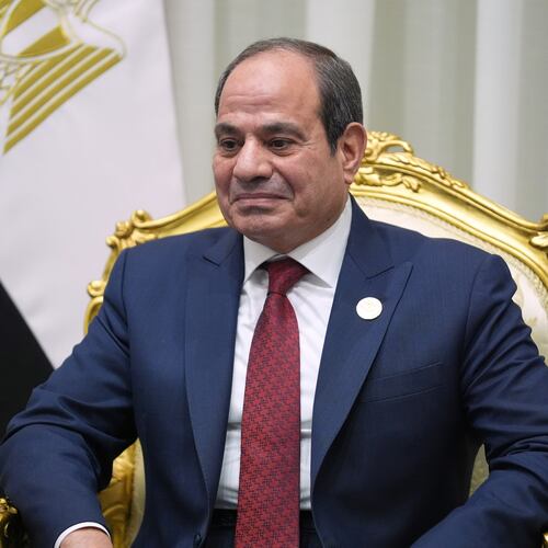 FILE - Egypt's President Abdel-Fattah el-Sissi meets with President Donald Trump during a summit to support ending the more than two-year Israel-Hamas war in Gaza after a breakthrough ceasefire deal, Monday, Oct. 13, 2025, in Sharm El Sheikh, Egypt. (AP Photo/Evan Vucci, File)