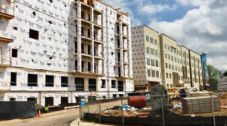 This is a back portion of the development now being called “East Decatur” which, in its first phase, will include 378 market-rate apartments and 92 senior apartments. Residents may begin moving in as early as August. Bill Banks for the AJC