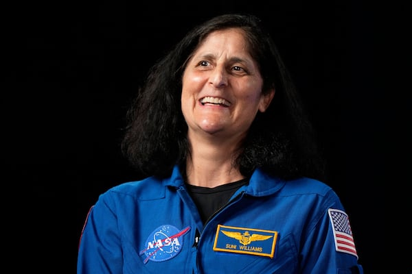 Astronaut Suni Williams is interviewed at Johnson Space Center on Monday, March 31, 2025, in Houston. (AP Photo/Ashley Landis)