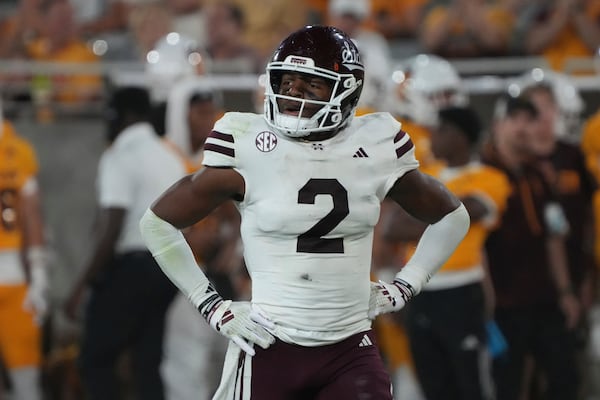 FILE - Mississippi State safety Isaac Smith (2) in the first half during an NCAA college football game against Arizona State, Saturday, Sept. 7, 2024, in Tempe, Ariz. (AP Photo/Rick Scuteri, File)
