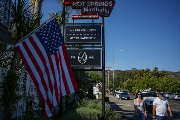 A sign for a hot spring is displayed on Tuesday, May 27, 2025, in Calistoga, Calif. (AP Photo/Annika Hammerschlag)