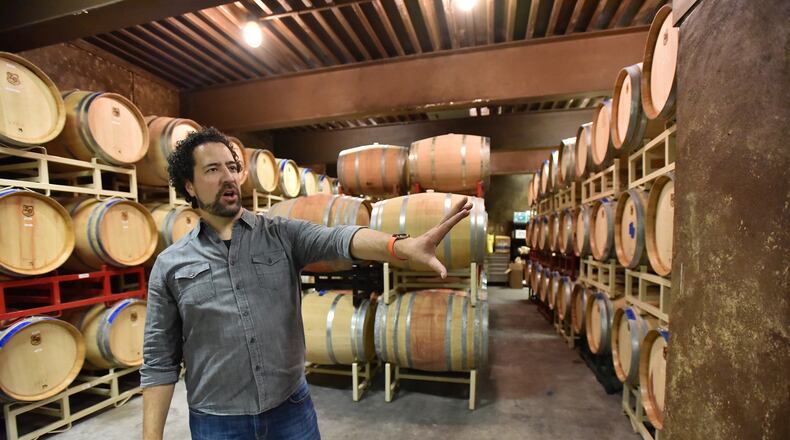 April 18, 2019 Cleveland - Eric Miller shows one of wine caves at Yonah Mountain Vineyards in Cleveland on Wednesday, April 18, 2019. Yonah Mountain Vineyards is the first winery in Georgia to implement a major solar power initiative with the goal of countering its carbon footprint. It is currently the only winery in the Southeast with a program of this size generating at least 60% of its total annual energy usage. HYOSUB SHIN / HSHIN@AJC.COM