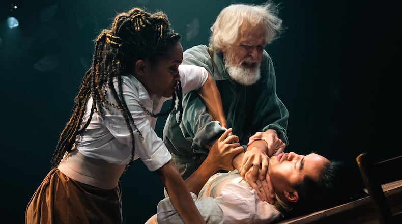 The Actor’s Express drama “Desire Under the Elms,” continuing through Aug. 28, features Precious West (clockwise from left), Tim McDonough and Ryan Vo.
Courtesy of Casey Gardner Ford