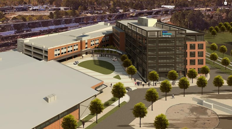 A conceptual image shows plans for Serta Simmons Bedding's 5-acre headquarters on the Doraville site of a torn-down General Motors plant.