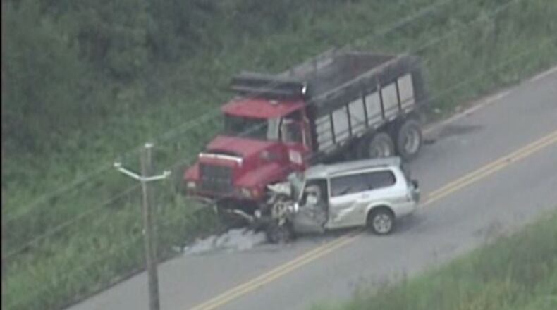 This fatal crash in DeKalb County involved an SUV and a dump truck. (Credit: Channel 2 Action News)