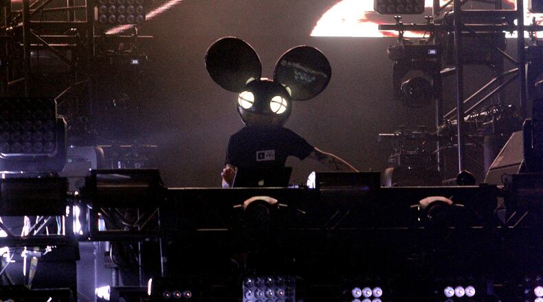 Technopop, electronic producer Joel Thomas Zimmerman, known by his stage name of deadmau5, performs at Music Midtown Sunday. (Akili-Casundria Ramsess/Special to the AJC)