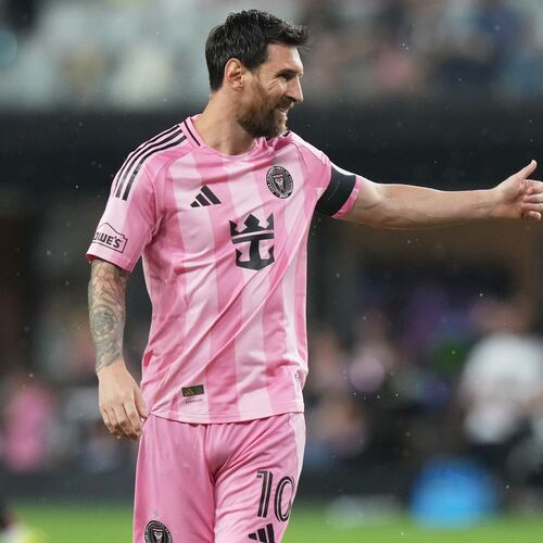 Inter Miami forward Lionel Messi (10) gestures during the second half of an MLS soccer match against Atlanta United, Saturday, Sept. 5, 2026, in Miami. (AP Photo/Lynne Sladky)