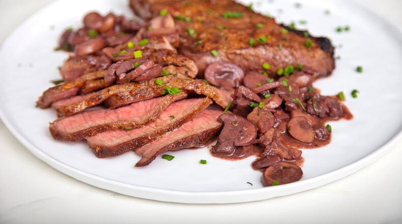 Dry Rubbed London Broil with Red Wine Mushrooms. Courtesy of Brooke Slezak