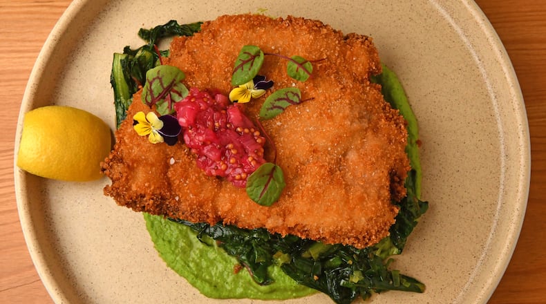Miller Union’s Pork Schnitzel with Minted Peas and Rhubarb Chutney
(CHRIS HUNT FOR THE ATLANTA JOURNAL-CONSTITUTION)