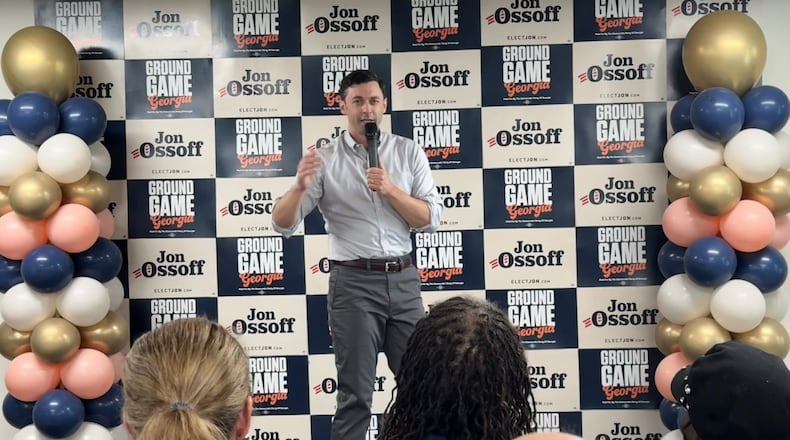U.S. Sen. Jon Ossoff campaigns in south DeKalb County on Saturday, May 23, 2026. Ossoff said he believes he can win reelection by running against President Donald Trump's policies and showing unity with Georgia's Democratic candidate for governor, Keisha Lance Bottoms. (Greg Bluestein/AJC)