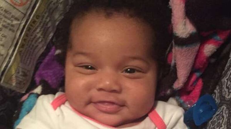 This 8-month-old baby died Saturday night after police say she was beaten with a belt by the girl’s mother and her boyfriend. (Source: Channel 2 Action News.)