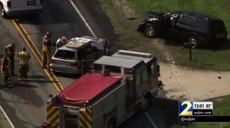 Two people were killed in a head-on collision Tues., Aug. 2, 2016, in Barrow County. (Credit: Channel 2 Action News)