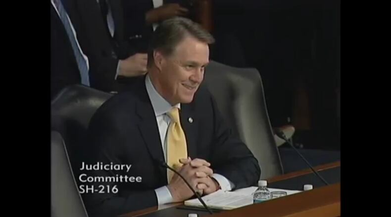 U.S. Sen. David Perdue, R-Ga., questions Attorney General nominee Loretta Lynch at her confirmation hearing. (CSPAN screenshot)