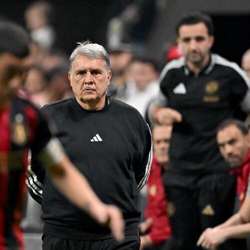 Atlanta United manager Gerardo Martino — pictured during the Five Stripes' loss to Real Salt Lake in the home opener on Saturday, March 7, 2026 — said of the team's first win Saturday against Philadelphia: “Even though we didn’t have the best start, we have to continue like this. We know that there are things to (improve); we can’t be satisfied.” (Hyosub Shin/AJC)