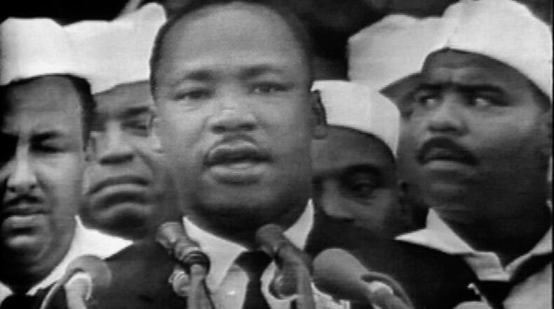 Screen capture from the CBS national broadcast of the 'I Have a Dream' speech of American civil rights leader Martin Luther King Jr. (1929 - 1968), Washington, DC, August 28, 1963. King Jr. delivered his speech on the steps of the Lincoln Memorial to over 200,000 supporters at the March on Washington for Jobs and Freedom. (Photo by CBS Photo Archive/Getty Images)