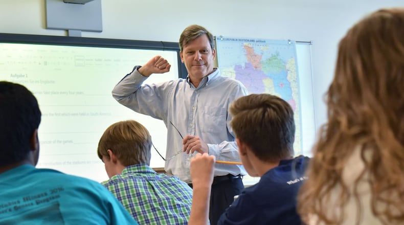 Uwe Neuhaus, German instructor, teaches his magnet class at Chamblee Charter High School in 2016. HYOSUB SHIN / HSHIN@AJC.COM