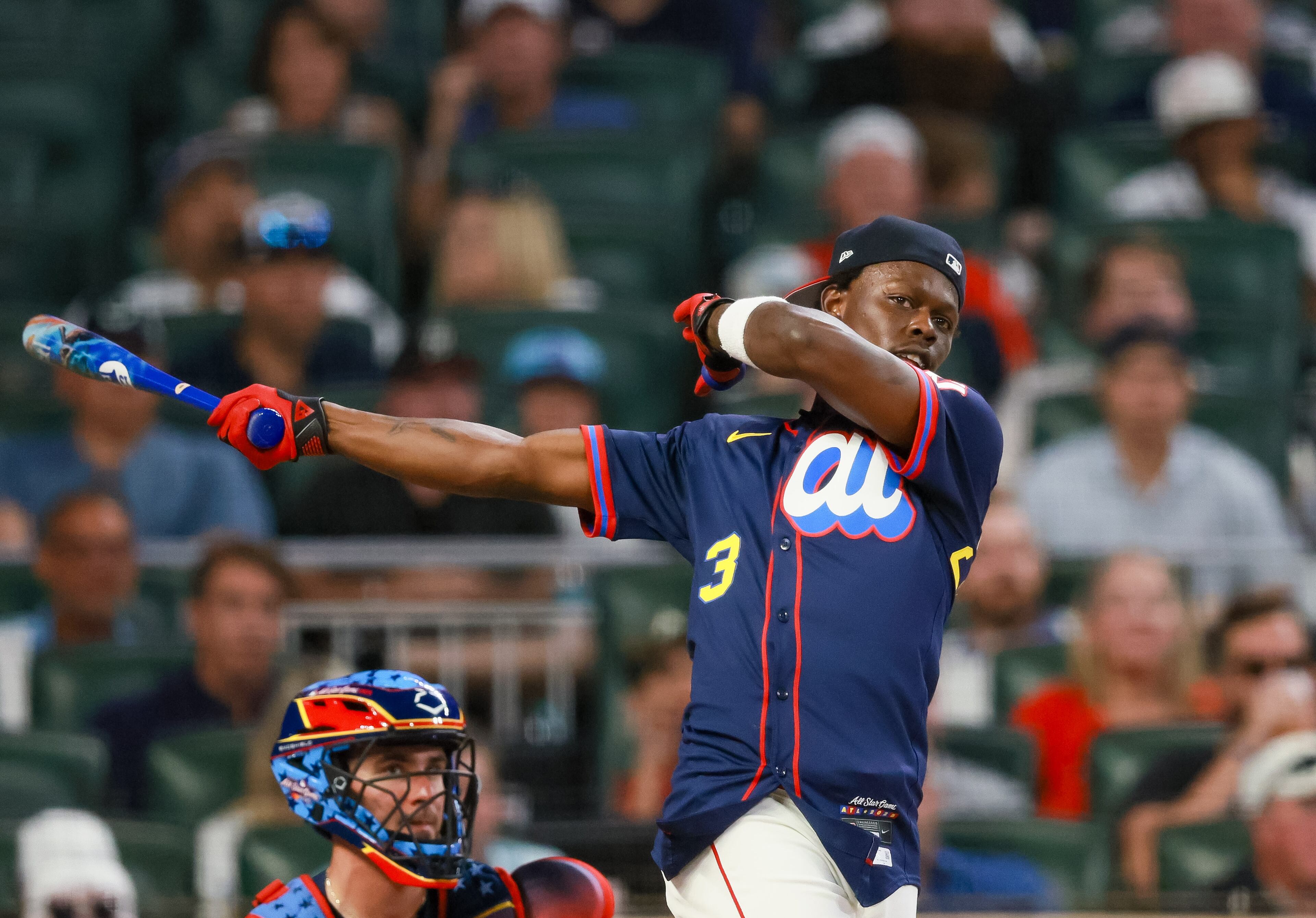 New York Yankees center fielder Jazz Chisholm Jr. (13) hits during the MLB Home Run Derby as part of the All-Star Game festivities on Monday, July 14, 2025 at Truist Park in Atlanta. Jason Getz / AJC