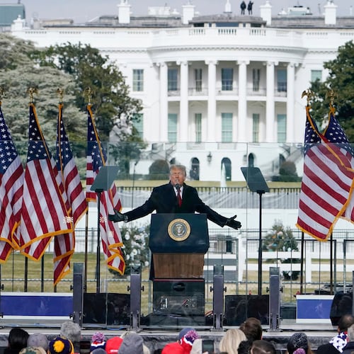 FILE - President Donald Trump speaks at a rally on Jan. 6, 2021, in front of the White House in Washington. (AP Photo/Jacquelyn Martin, File)