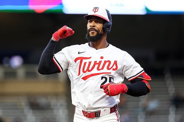 The Twins' Byron Buxton celebrates a recent hit.
