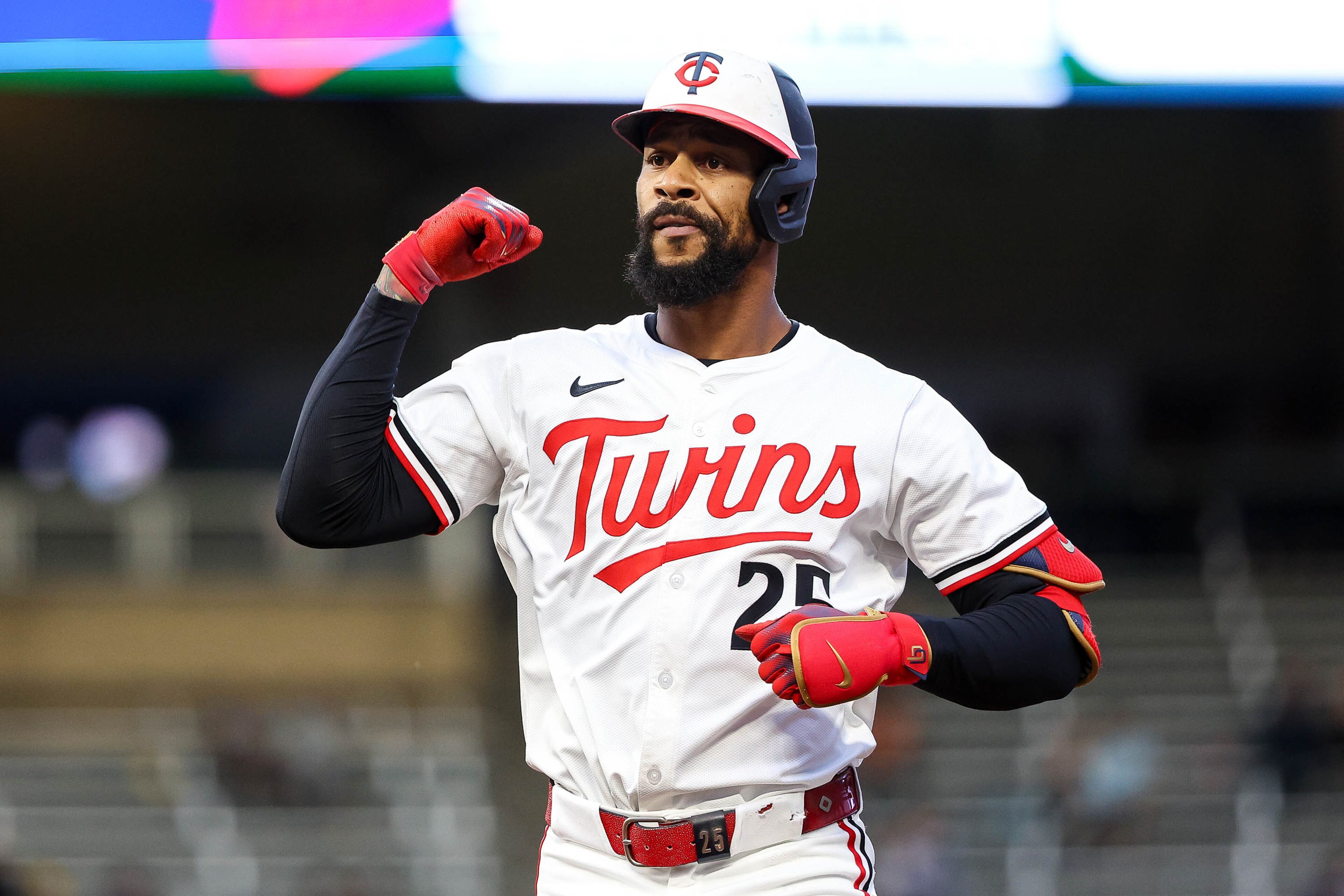 The Twins' Byron Buxton celebrates a recent hit.