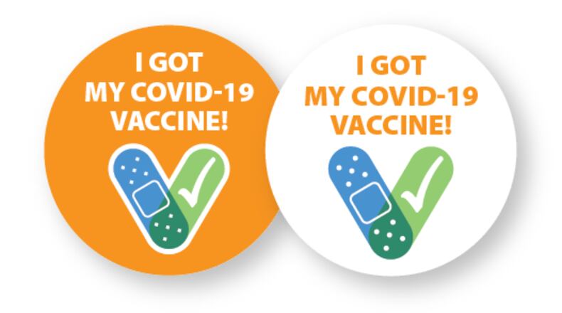 The CDC is encouraging people to wear an "I got my COVID-19 vaccine!" sticker. (Image CDC)
