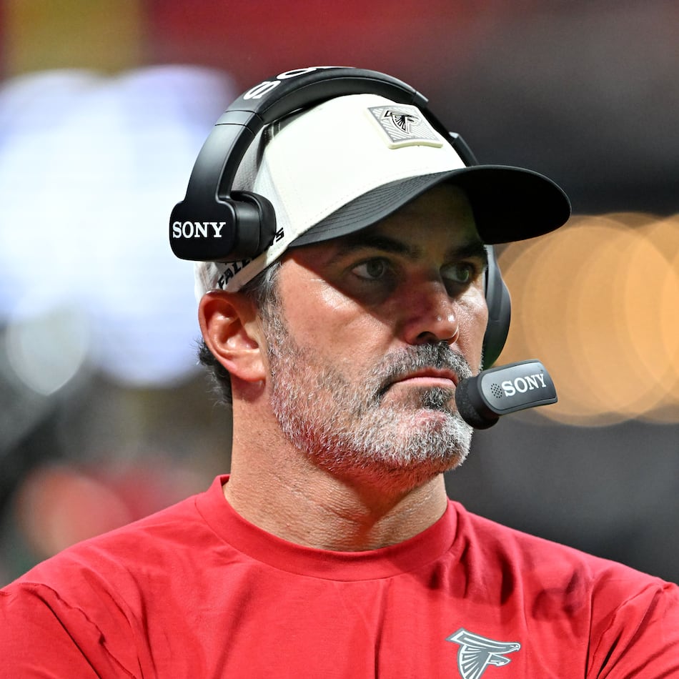 Atlanta Falcons head coach Kevin Stefanski (seen here at a preseason game at Mercedes-Benz Stadium in Atlanta) says joint practices may be an even better learning lab than preseason games. (Hyosub Shin/AJC)