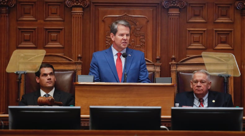 Gov. Brian Kemp announces his budget plans during the State of the State. Bob Andres / bandres@ajc.com