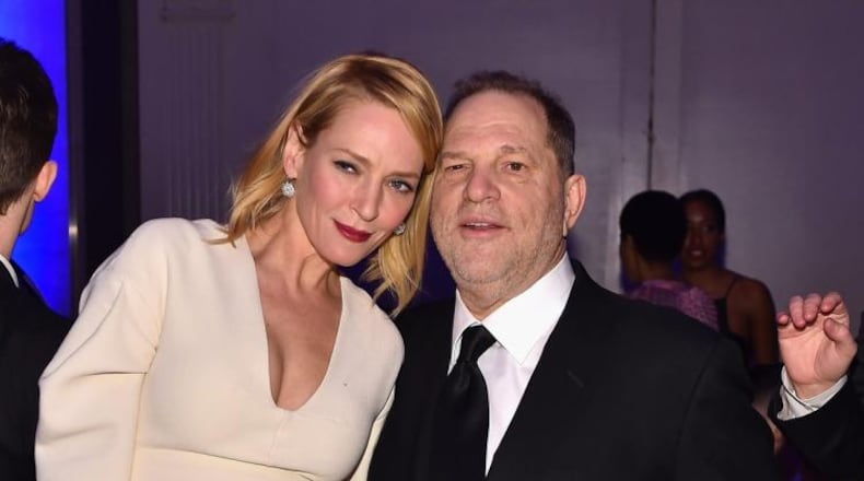 Uma Thurman has appeared in several films directed by Harvey Weinstein, right.