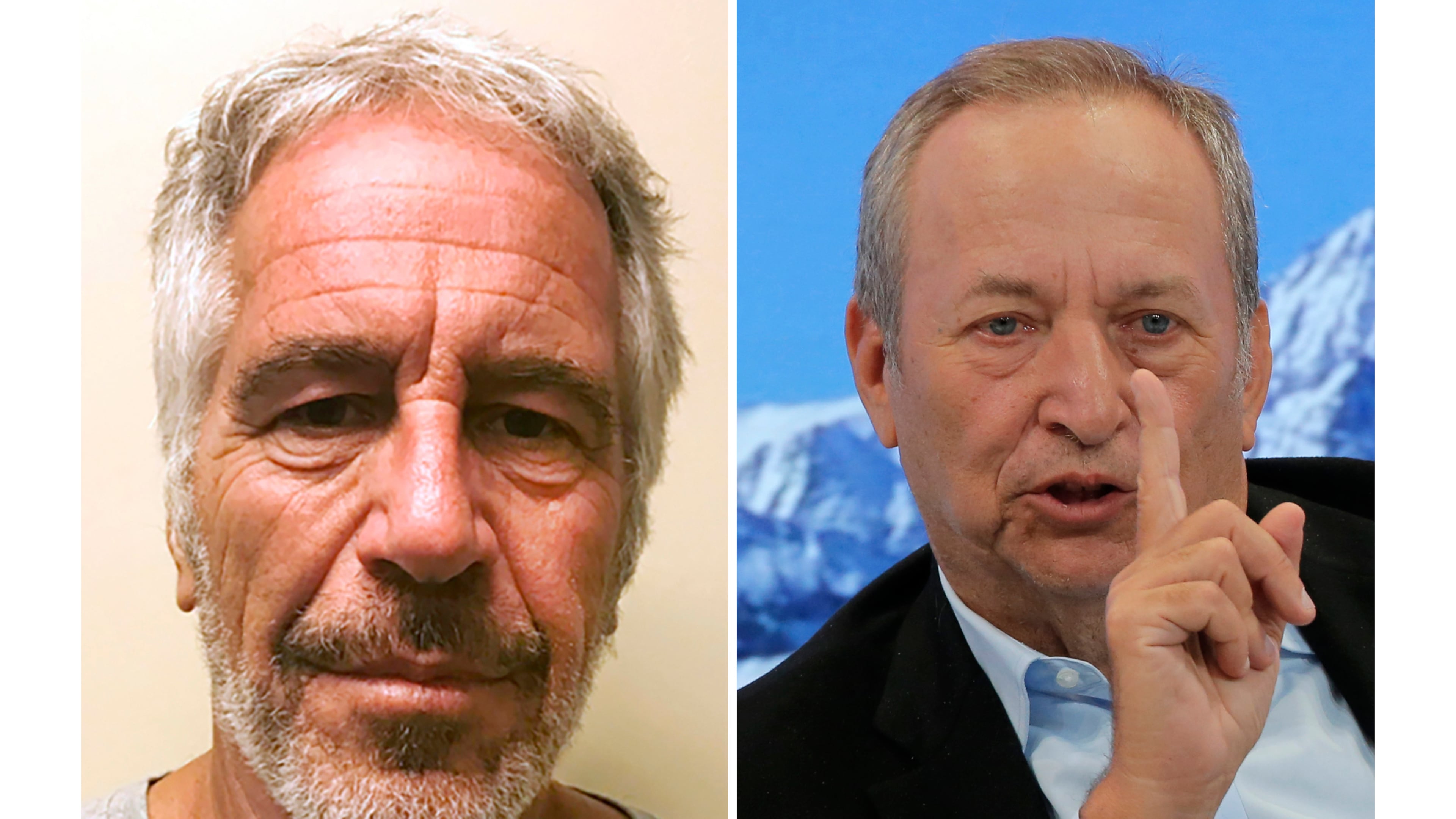 This combo shows Jeffrey Epstein, left, and U.S. economist Larry Summers. (New York State Sex Offender Registry via AP/Michel Euler)