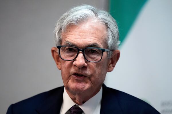 Federal Reserve Chairman Jerome Powell speaks at the SABEW Annual Conference Society for Advancing Business Editing and Writing Annual Conference in Arlington, Va., Friday, April 4, 2025. (AP Photo/Manuel Balce Ceneta)