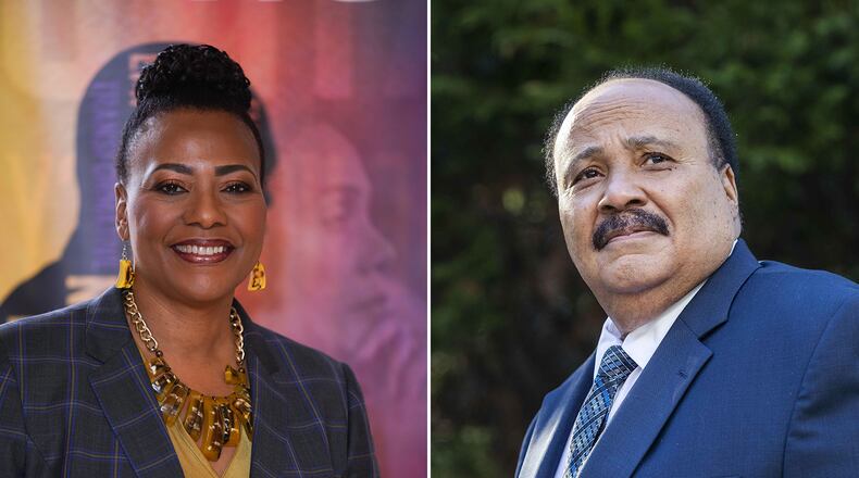 Bernice King and Martin Luther King III reflect on their mother Coretta Scott King. (Left: Courtesy of the King Center; Right: Alyssa Pointer / AJC file photo)