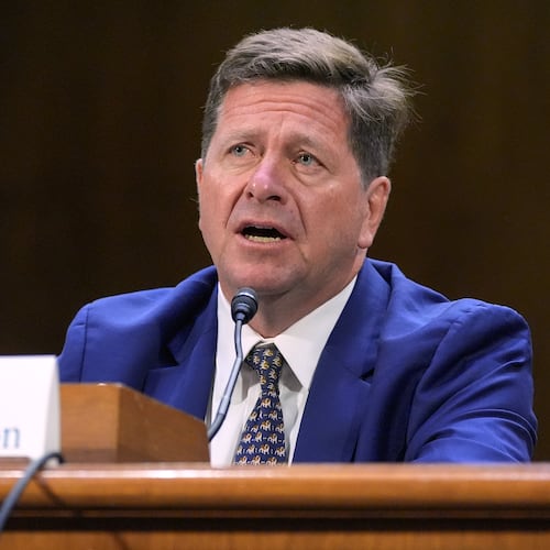 Jay Clayton testifies during a Senate Intelligence Committee confirmation hearing to be the next Director of National Intelligence on Capitol Hill, Wednesday, July 15, 2026, in Washington. (AP Photo/Mariam Zuhaib)