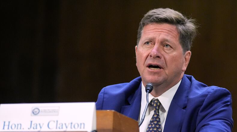 Jay Clayton testifies during a Senate Intelligence Committee confirmation hearing to be the next Director of National Intelligence on Capitol Hill, Wednesday, July 15, 2026, in Washington. (AP Photo/Mariam Zuhaib)