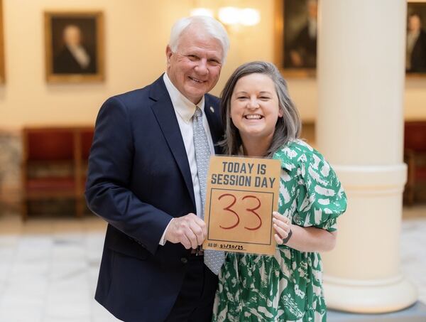 Molly Aziz (right) poses with Georgia House Speaker Jon Burns. (Courtesy)