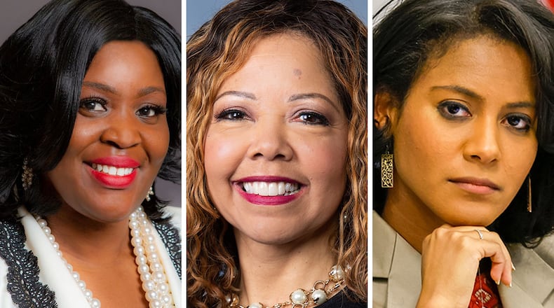 State Rep. Mandisha Thomas, from left, U.S. Rep. Lucy McBath and Cobb County Commissioner Jerica Richardson are running in the 6th Congressional District's Democratic primary on May 21.