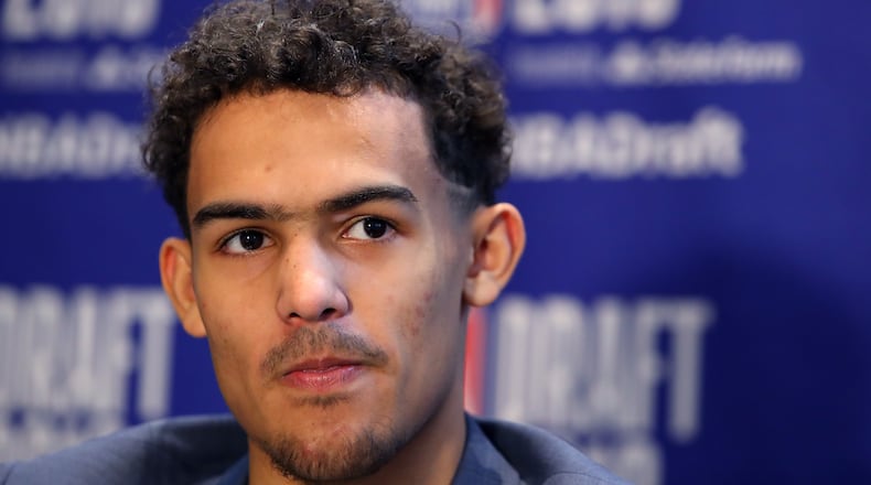 NEW YORK, NY - JUNE 20: NBA Draft Prospect Trae Young speaks to the media before the 2018 NBA Draft at the Grand Hyatt New York Grand Central Terminal on June 20, 2018 in New York City. NOTE TO USER: User expressly acknowledges and agrees that, by downloading and or using this photograph, User is consenting to the terms and conditions of the Getty Images License Agreement. (Photo by Mike Lawrie/Getty Images)