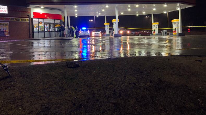 Investigators believe the victim was shot at a Shell station on Pleasant Hill Road, got into a vehicle and crashed outside a nearby apartment complex.